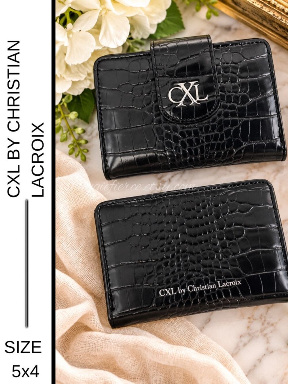 MSRP: $48 | ✨ CXL by Christian Lacroix Forestis Croco Bi-Fold Wallet – Black ✨